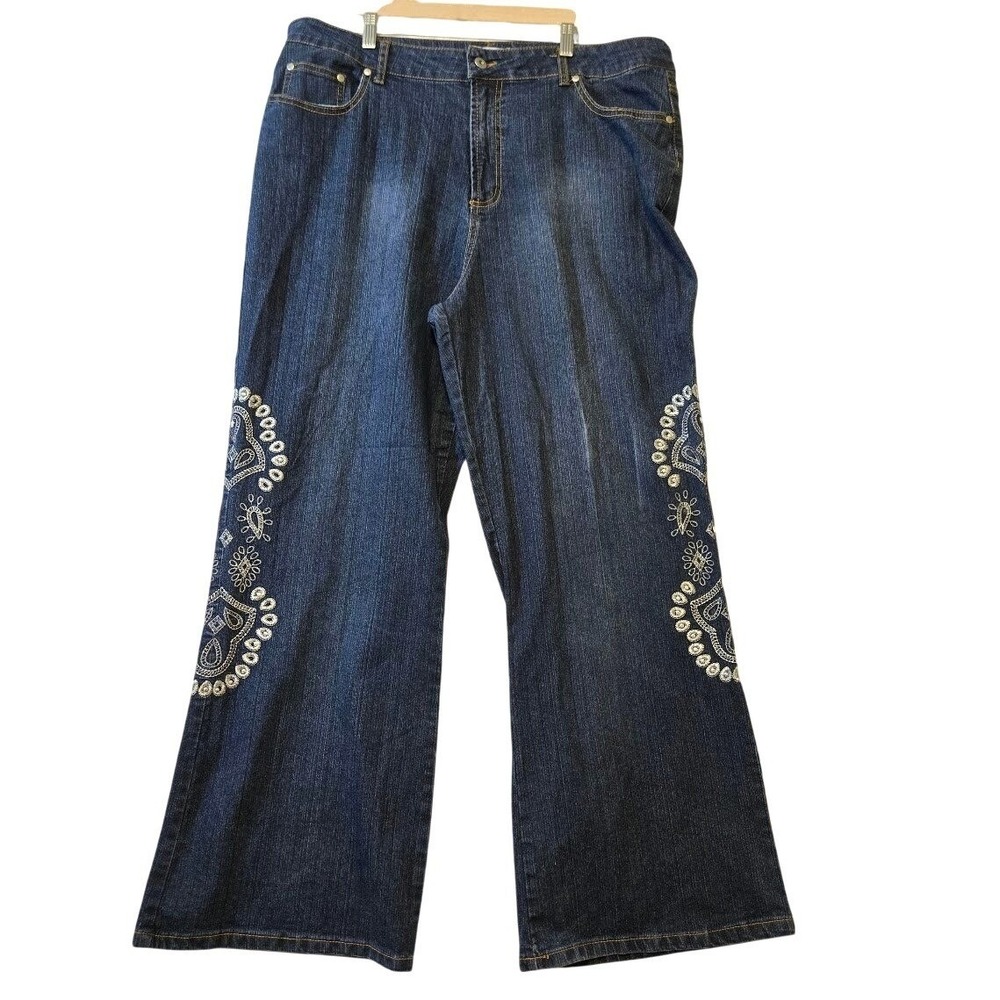Jamie Nicole Women Embroidered Denim Jacket Pants Set Ramie Cotton Blue 24 - Picture 6 of 10